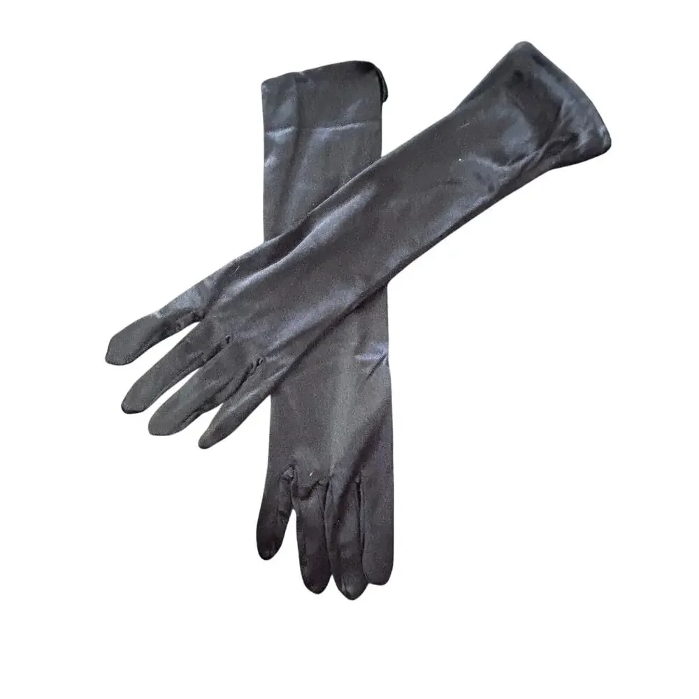 Black Satin Long Gloves Goth Whimseygoth Costume Cosplay Witchy